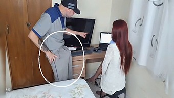 White Wife Hires Technician For Computer Repair In The Living Room